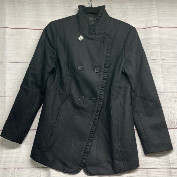 Ann Taylor Factory Black Wool Blend Peacoat Jacket Size Petite M - Picture 1 of 13